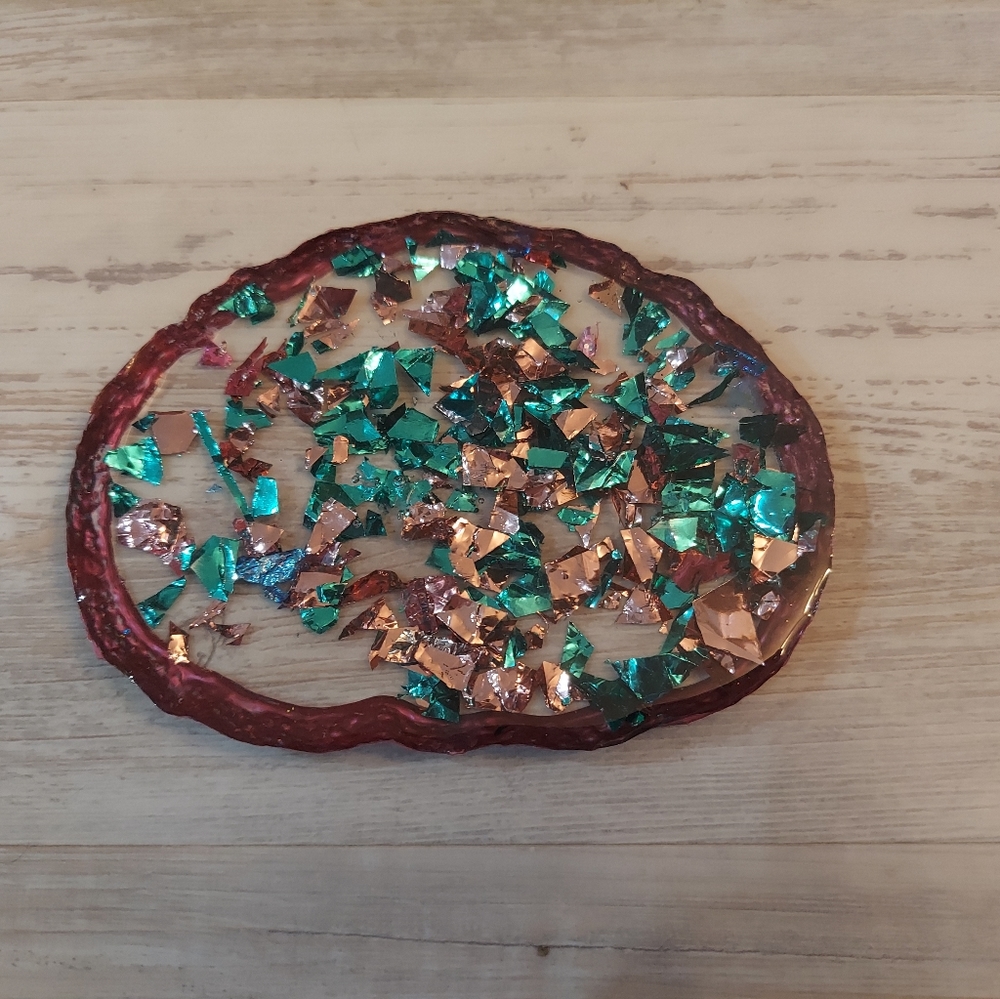 Handmade Beautiful Beacons Mermaid Vibes Teal and Pink Resin Geode Coaster